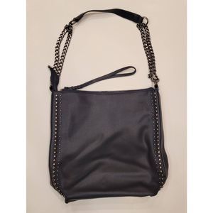 Women Hobo Handbag Medium Dark Blue Chain Handle Stud Detail